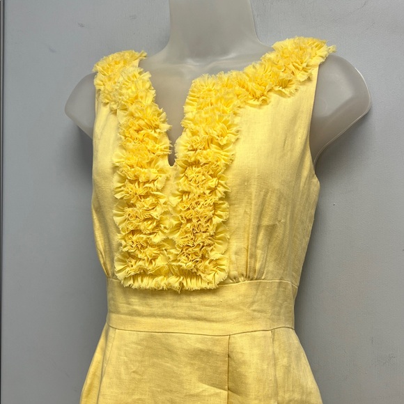 Taylor Yellow Linen Dress Sleeveless Ruffle Trim Shift Fit & Flare Size 6 - Picture 2 of 13